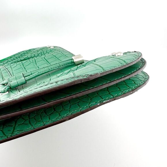 Nine West Emerald Green Crocodile-Embossed Leather Clutch with Silver Hardware - Picture 9 of 13